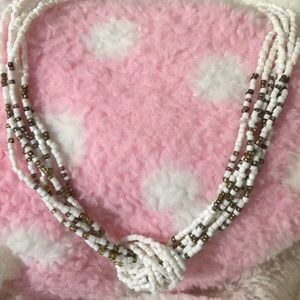 Beachy white and gold beaded necklace